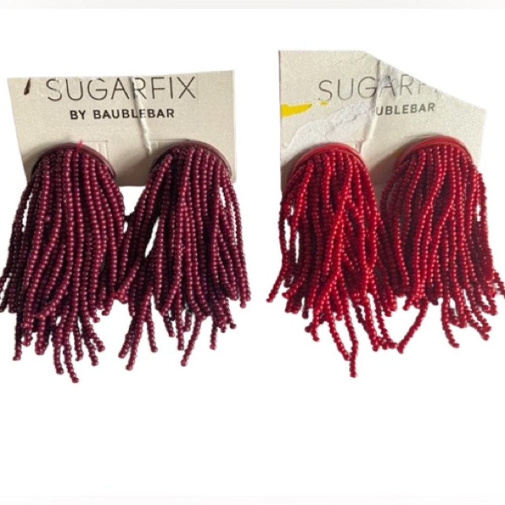 2 Pairs Sugarfix by BaubleBar Beaded Tassel Earrings Red & Bugrundy